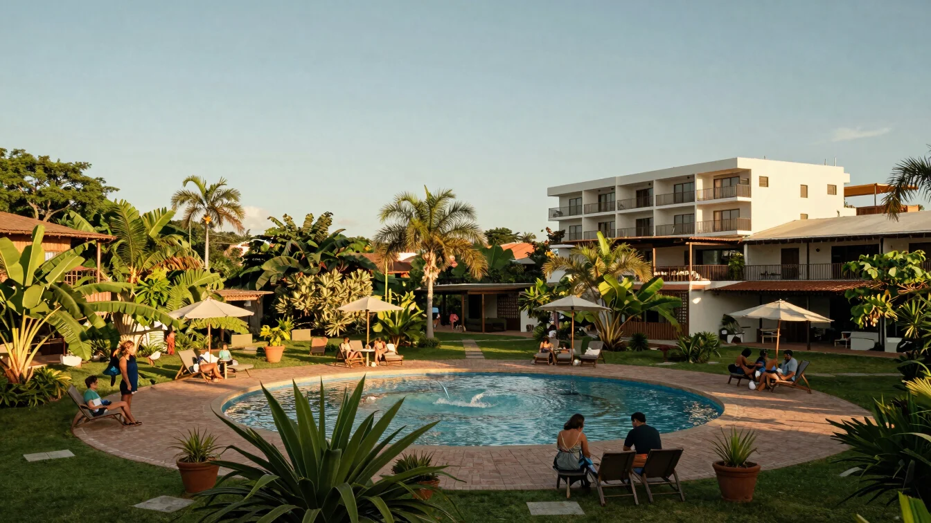 Piscina y área de descanso en conjunto residencial de Ricaurte, v
